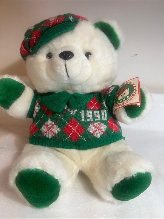 Kmart Other - Plush white SantaBear 1990 KMart has tags red green argyle sweater Holiday Bear
